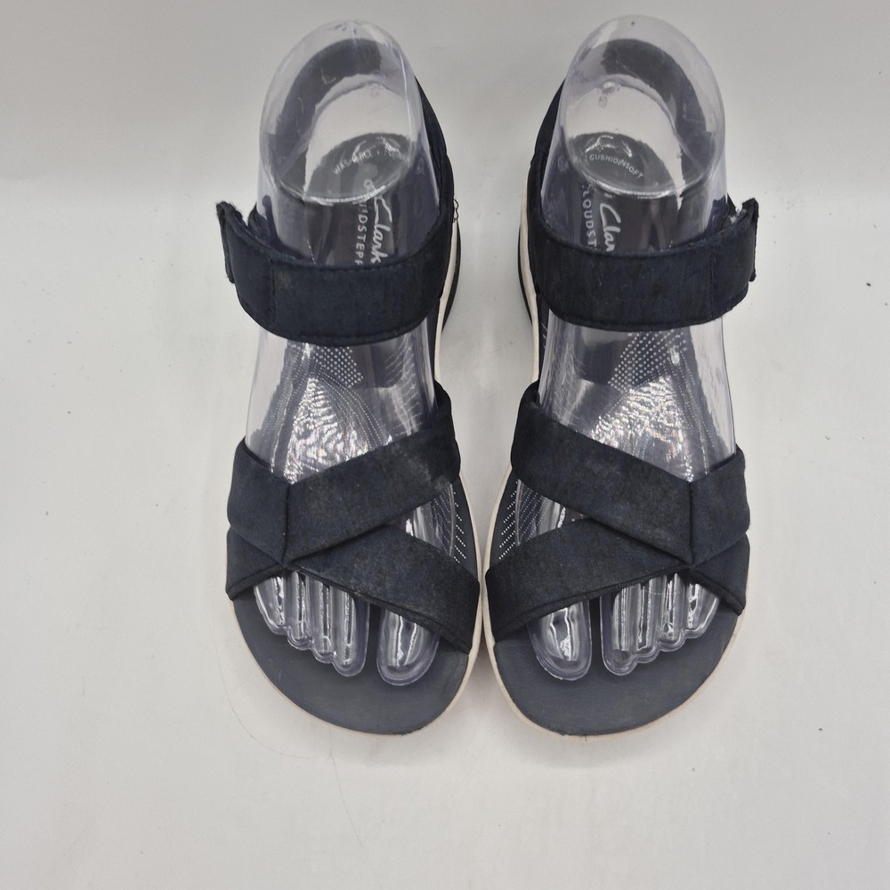Clarks Cloudsteppers Sandals Womens Size 6 Blue Strappy Hook & Loop Wedge 28504 - Picture 12 of 13